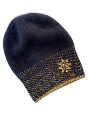 Juicy Couture Black & Gold Angora Embellished Beanie